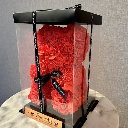 Oso de flores de foam rojo de floristería Viserchi en Madrid