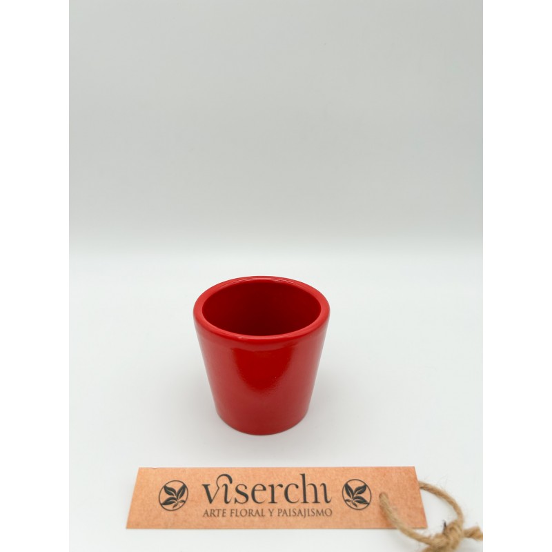Comprar macetero pequeño de cerámica lisa color rojo de floristería Viserchi, floristería en Arganzuela, Madrid