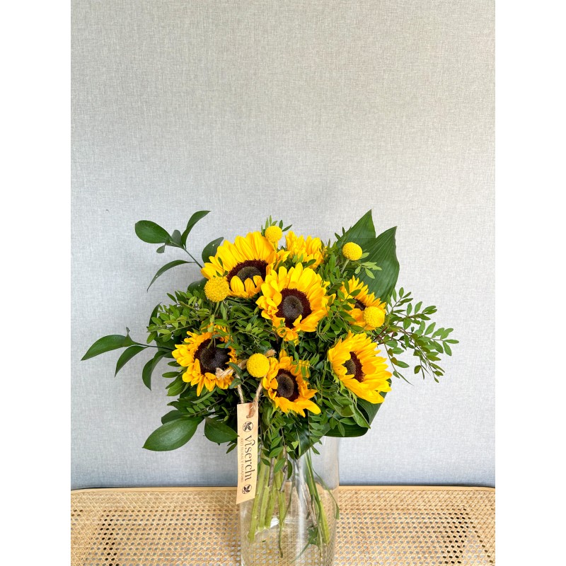 Comprar Bouquet de girasoles y craspedias de floristería Viserchi, floristería en Arganzuela, Madrid