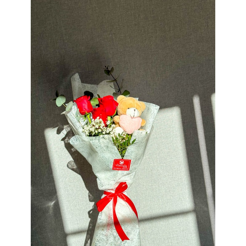 TRES ROSAS CON PELUCHE SAN...